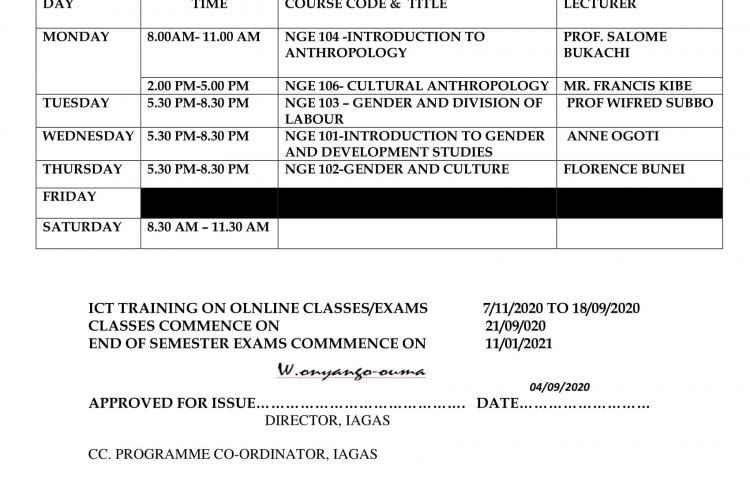  Timetable-1st YR, 1st Sem BA Gender