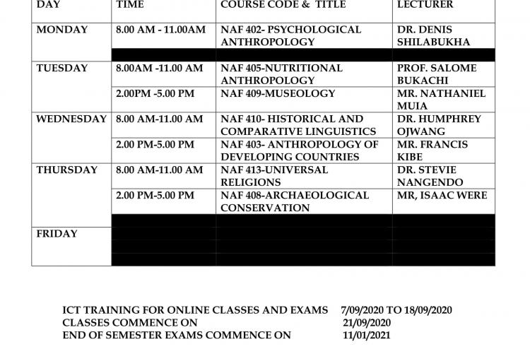  Timetable-4th YR, 1st Sem BA Anthropology