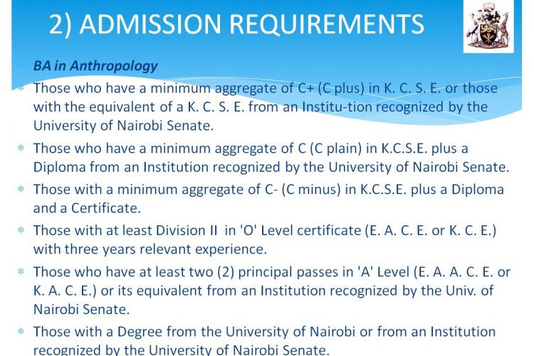 ADMISSION REQUIREMENTS BA in Anthropology