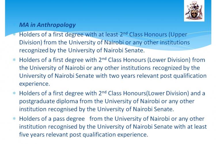 ADMISSION REQUIREMENTS MA in Anthropology