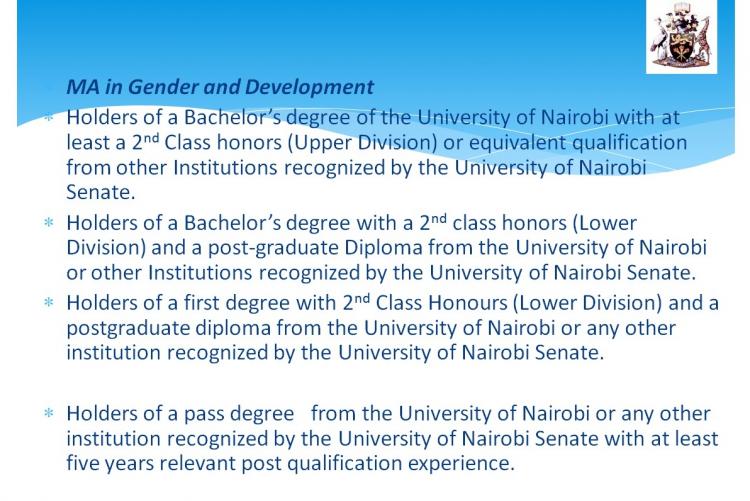 ADMISSION REQUIREMENTS MA in Gender and Development