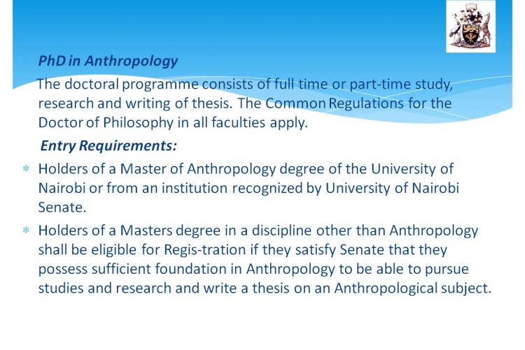 ADMISSION REQUIREMENTS PhD in Anthropology