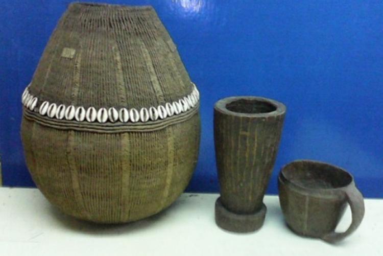  Borana milk container, milk jar and a wooden cup