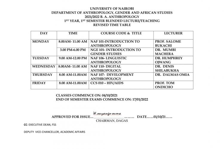  BA Anthropology Timetable-1st YR, 1st Sem Revised