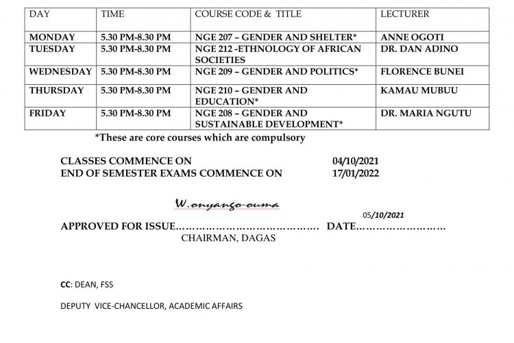  BA Gender Timetable 2nd YR, 2nd Sem Revised