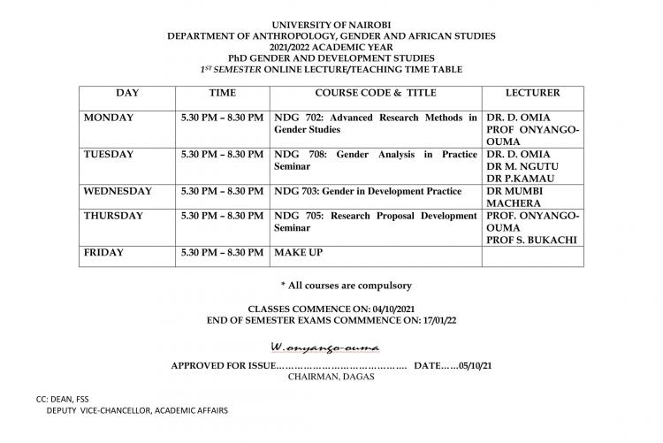  PhD Gender Timetable - 1st Semester